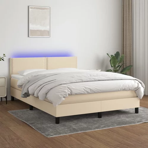  Krevet box spring s madracem LED krem 140x200 cm od tkanine