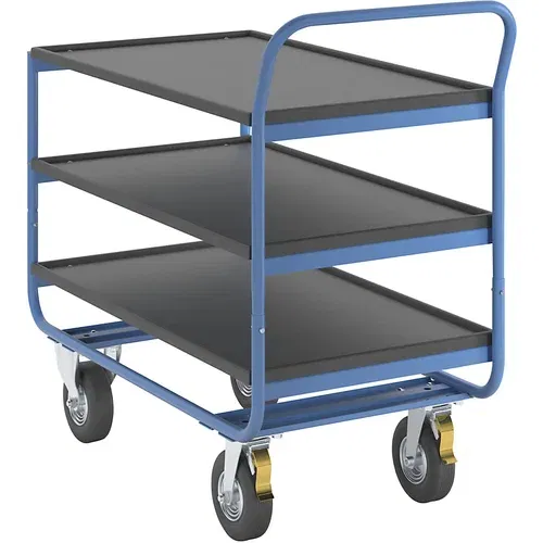 eurokraft pro Transportni voziček, nosilnost 150 kg, 3 nakladalne površine z robnikom, kolesa z zračnico