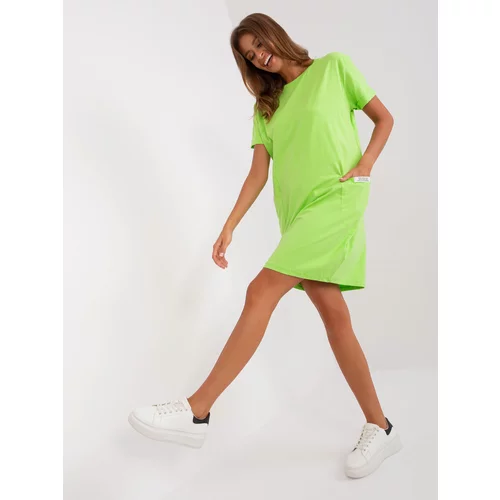 Fashion Hunters Light green basic dress with a round neckline