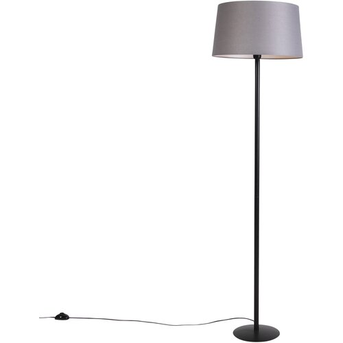 QAZQA Stoječa svetilka črna z laneno kapico temno sive barve 45 cm - Simplo Slike