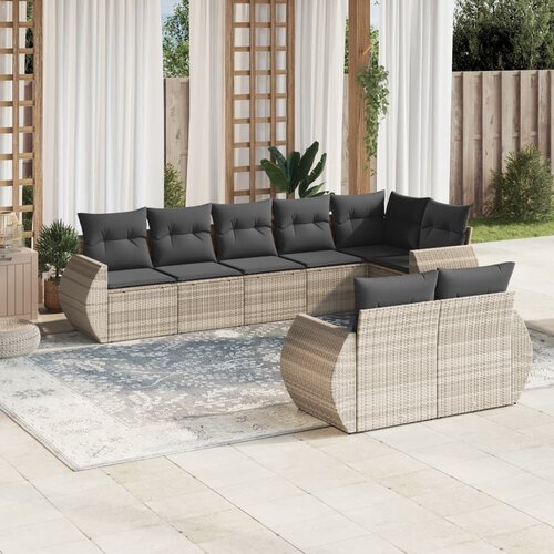 vidaXL 8-dijelni set vrtnih sofa od poliratana s jastucima svjetlosivi Cijene