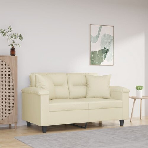 vidaXL Kavč dvosed z okrasnimi blazinami krem 120 cm umetno usnje Cene