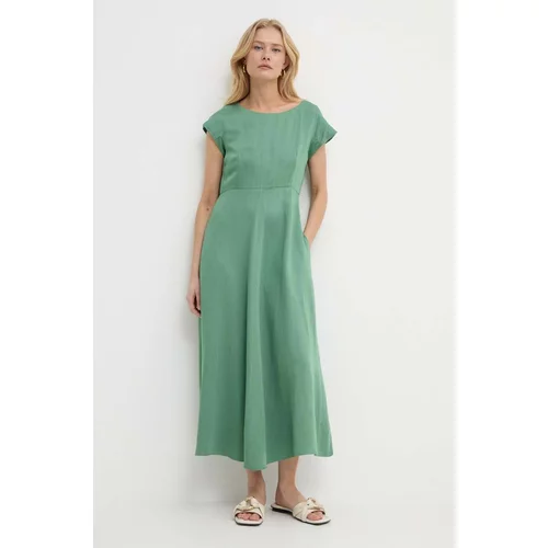Weekend Max Mara Obleka iz mešanice lana zelena barva