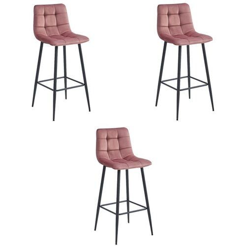  Set 3 ARCETO barske stolice - tamno ružičasti baršun / crne noge Cene