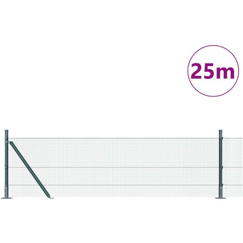 VidaXL zavarena žičana ograda s 13 stupova s prirubnicom Zelena 0.6x25 m Čelik Slike