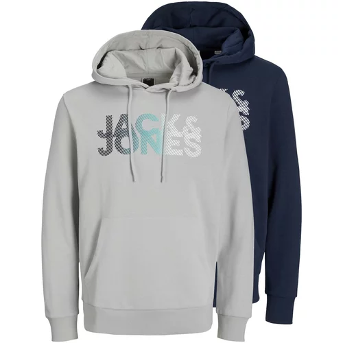 Jack & Jones Majica 'SHADY' temno modra / svetlo siva / žad / bela