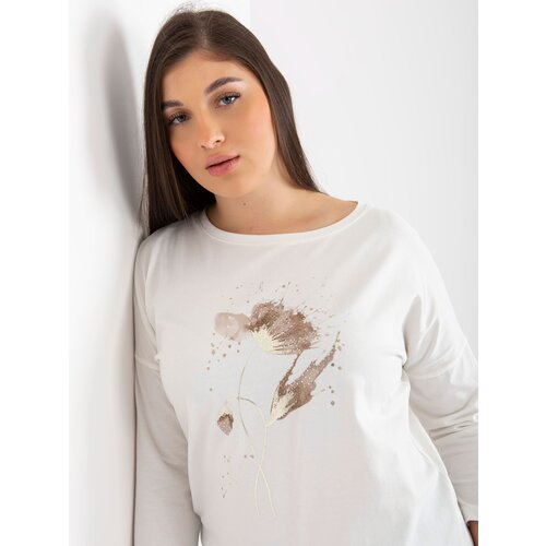 Fashion Hunters Ecru women&amp;#039;s blouse plus size with print and rhinestones Slike