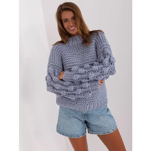 Fashion Hunters Grey-blue oversize sweater with puffed sleeves
