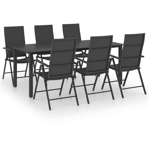  7-dijelni vrtni blagovaonski set crni Crna Dužina stola 190 cm Slike