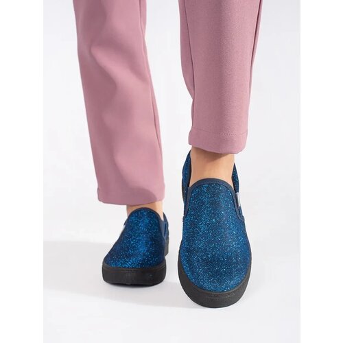 Shelvt Blue glitter slip on sneakers Cene