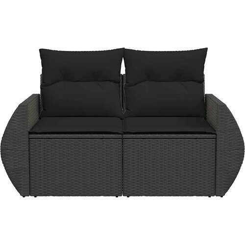  Vrtna sofa s jastucima za 2 osobe, crna, poli ratan Slike