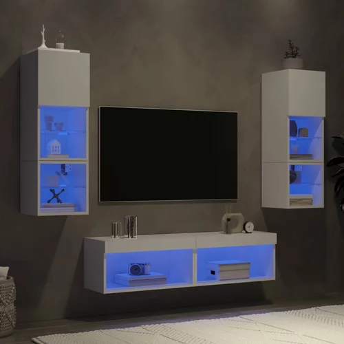 vidaXL 6-dijelni zidni TV elementi s LED svjetlima bijeli drveni