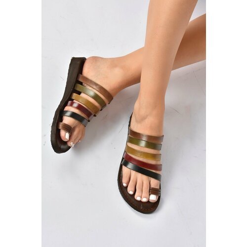 Fox Shoes Women's Khaki Color Genuine Leather Sandals Slike