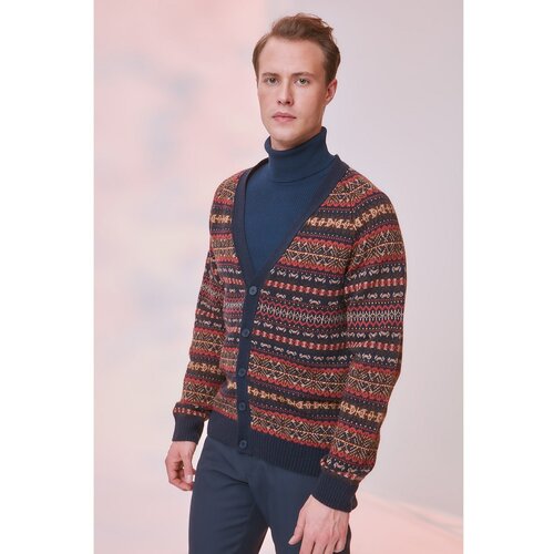 Trendyol navy blue male jacquard knitwear cardigan Slike