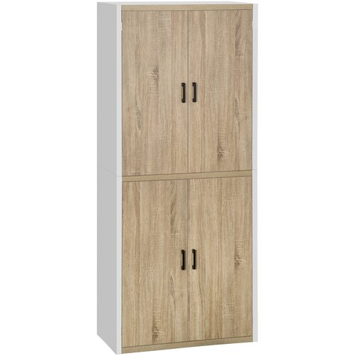 HOMCOM Lesena kuhinjska shramba iz MDF s 4 nastavljivimi policami, 4 vrati in napravo proti prevračanju, 80x40x182cm, les in bela, (20745532) Cene