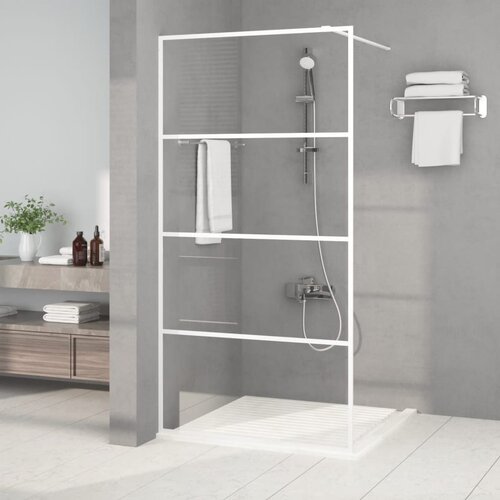 Pregrada za tu&amp;scaron; bijela 100 x 195 cm s prozirnim staklom ESG Slike