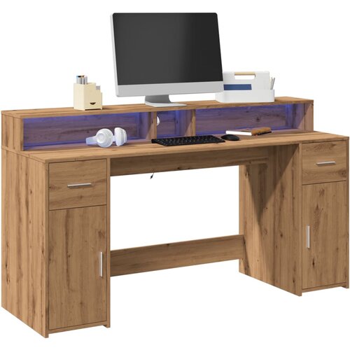 vidaXL Pisalna miza z LED lučkami artisan hrast 160x55x91 cm inž. les Cene