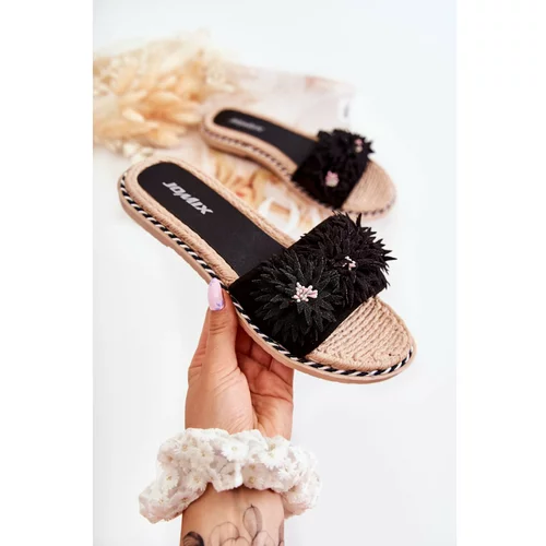 Kesi Women's Slippers With Material Flowers Black Susana