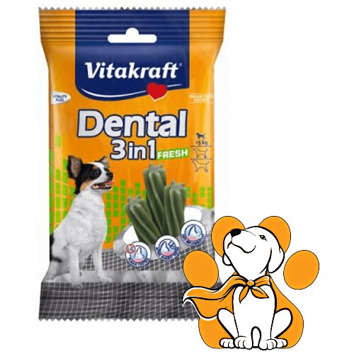 Vitakraft dental 3u1 70g, Za pse ispod 5kg, Zubna poslastica, Bez šećera Slike