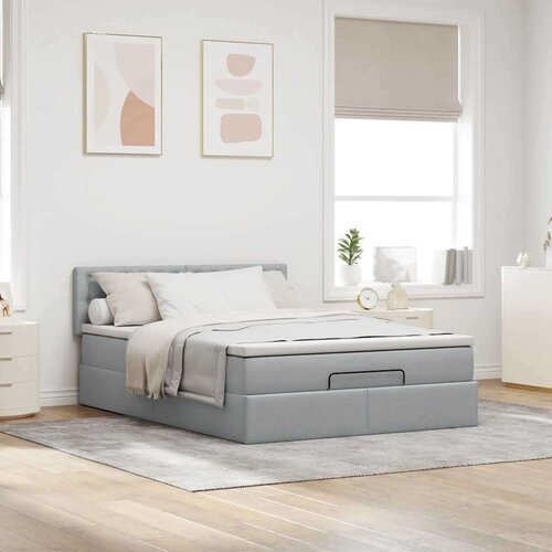 VidaXL okvir kreveta s madraca svijetlosivi 140x200cm tkanine Slike