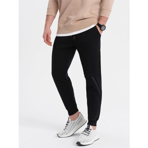 Ombre Men's sweatpants with stitching and zipper on leg - black Cene