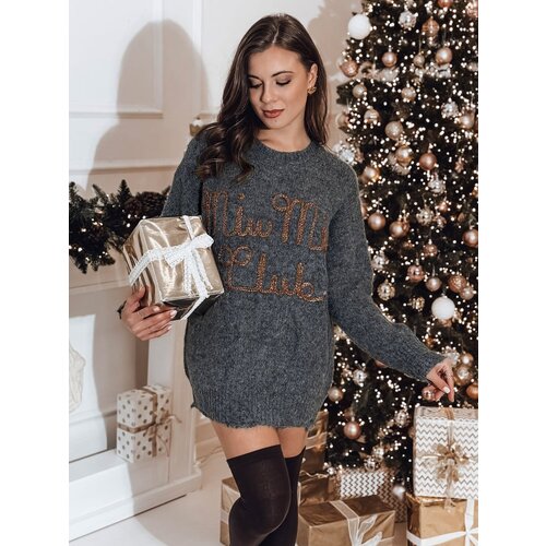 DStreet Sweter damski one size MIU MIU z napsiem grafitowy Slike