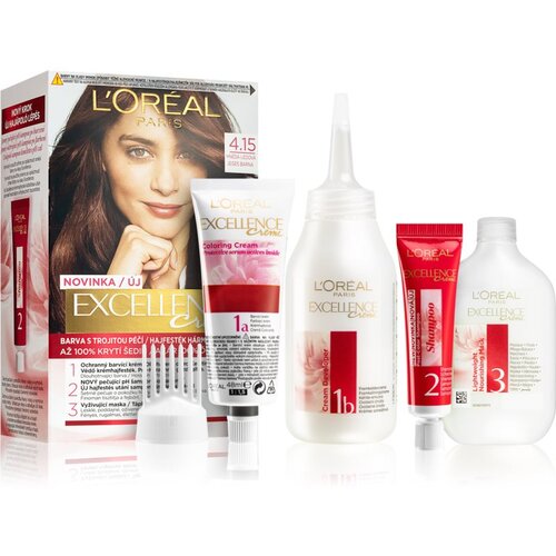 L&amp;acute;Or&amp;eacute;al Paris excellence Creme Triple Protection barva za lase za vse vrste las 48 ml odtenek 4,15 Frosted Brown Slike