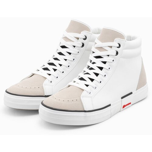 Ombre Men's high classic sneakers with quilted upper - white and beige Cene