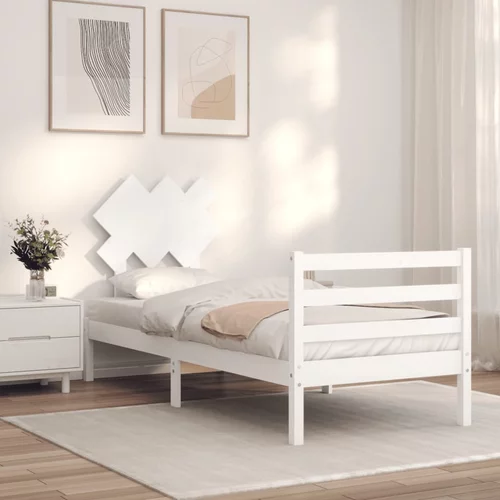  Okvir kreveta s uzglavljem bijeli 3FT mali od masivnog drva