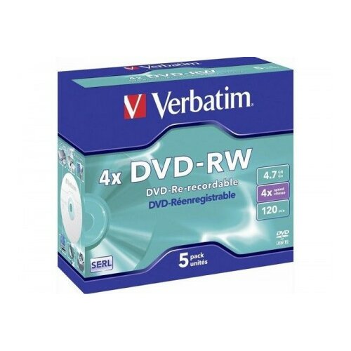 Verbatim dvd-rw 4.7GB 4X 5 pack jewel case 120MIN ( 55W/Z ) Slike