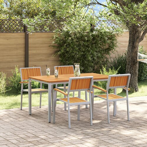 VidaXL Vrtni Trpezarijski Set Set od 5 Sivi, Prirodno Drvo Metal Slike