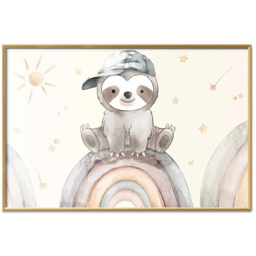  Plakat - Little Animal Among Stars and Rainbows 60x40 Zlatni okvir Slike