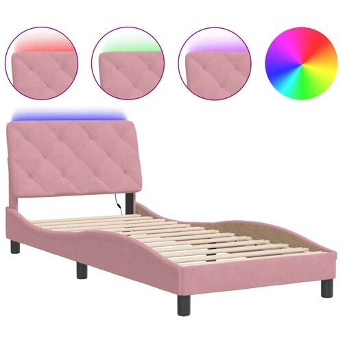 vidaXL Okvir kreveta s LED svjetlima ružičasti 90 x 190 cm baršunasti Cijene