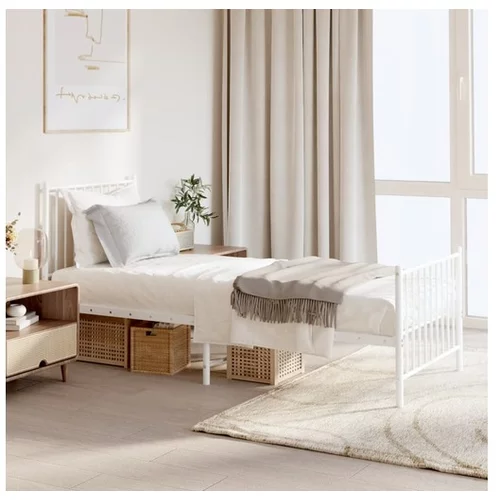  Kovinski posteljni okvir z vzglavjem in vznožjem bel 75x190 cm