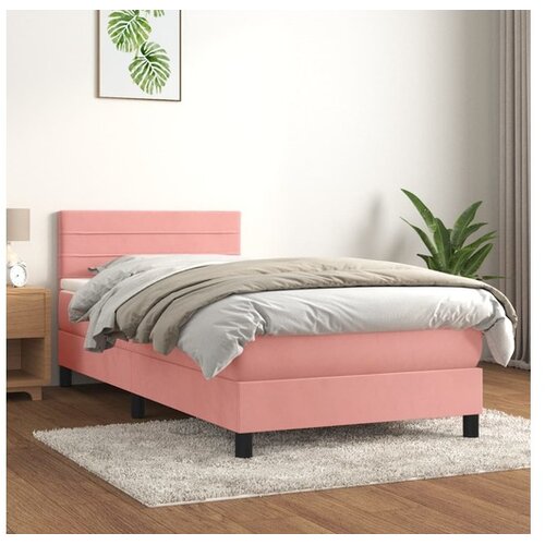  Box spring postelja z vzmetnico roza 90x200 cm žamet Cene