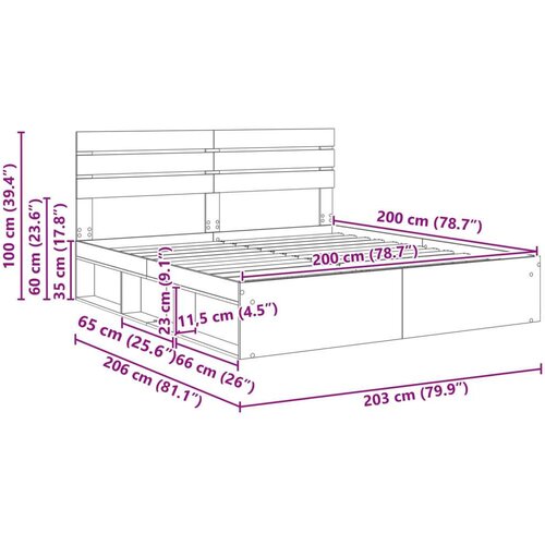  Okvir za krevet Bijelo 200 x 200 cm Čvrsto borovo drvo Slike