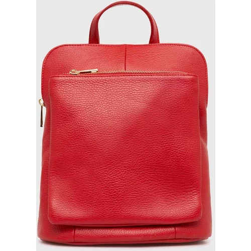 Answear Lab Kožni ruksak za žene, boja: crvena, mali, bez uzorka