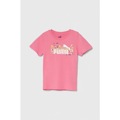 Puma Otroška bombažna kratka majica ESS+ SUMMER CAMP Tee roza barva