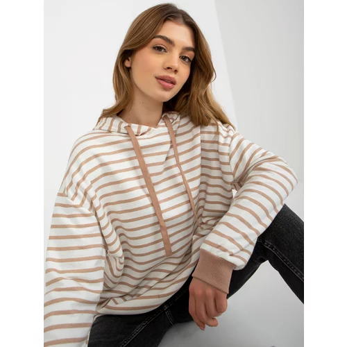 Fashion Hunters Camel and white loose striped hoodie