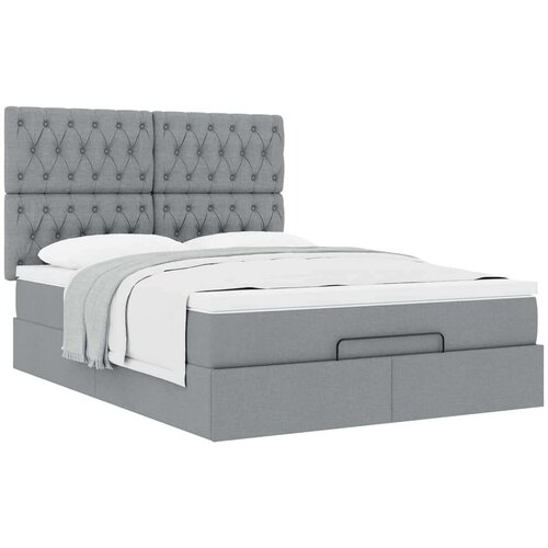 VidaXL Otomanski krevet s madracem svijetlosivi 140x190 cm od tkanine Slike