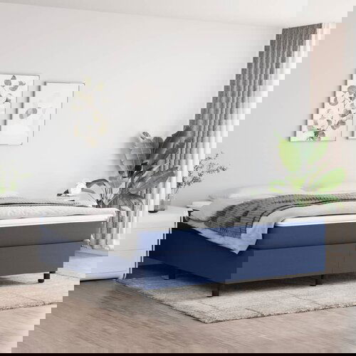 VidaXL Box spring postelja z vzmetnico modra 160x200 cm blago Slike