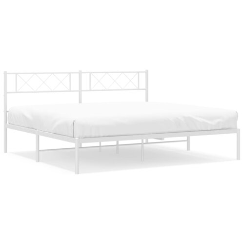 VidaXL Kovinski posteljni okvir z vzglavjem bel 200x200 cm Slike