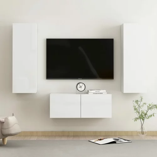 vidaXL Komplet TV omaric 3-delni visok sijaj bela iverna plošča