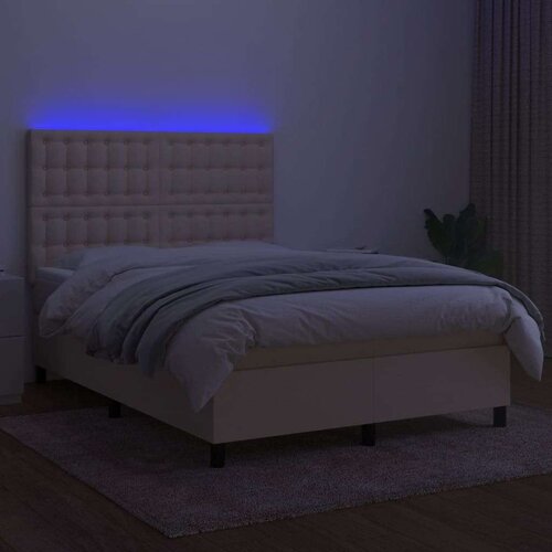 VidaXL Krevet box spring s madracem LED krem 140x190 cm od tkanine Slike