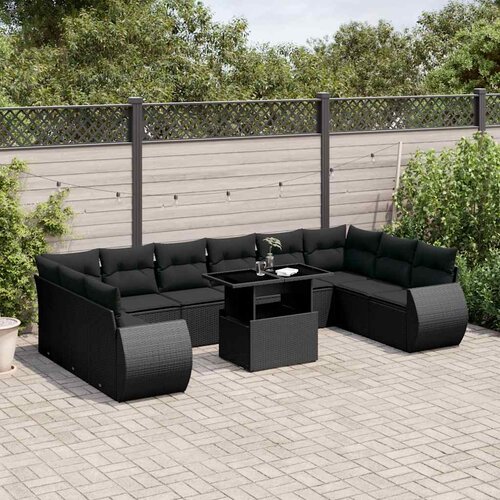  11-dijelni set vrtnih sofa od poliratana s jastucima crni Crna 100 x 55 x 73 cm Cene