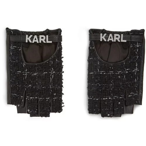 Karl Lagerfeld Rokavice s kratkimi prsti 'Essential' črna / bela