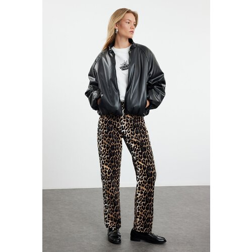 Trendyol black oversize faux leather quilted puffer jacket Slike
