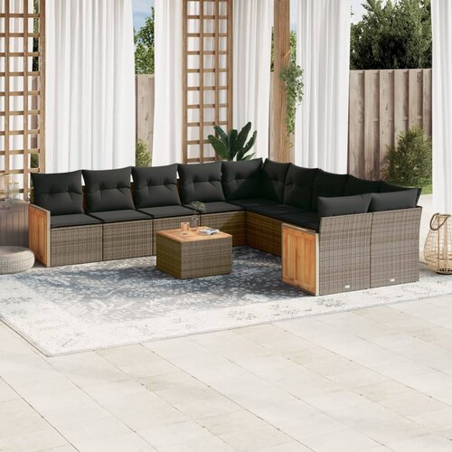 vidaXL 11-dijelni set vrtnih sofa od poliratana s jastucima sivi Cijene