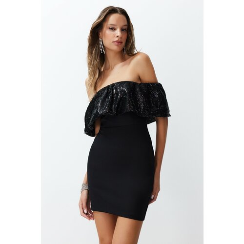 Trendyol Black Body-fitting Woven Shiny Elegant Evening Dress Slike
