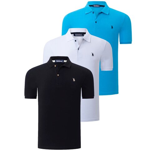 Dewberry TRIPLE SET T8561 MEN'S T-SHIRT-BLACK-WHITE-BLUE Cene